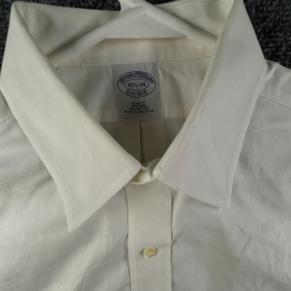 Brooks Brothers Men Non Iron Button Up Shirt Long Sleeve 15.5 34 Slim Fit White - Picture 8 of 16